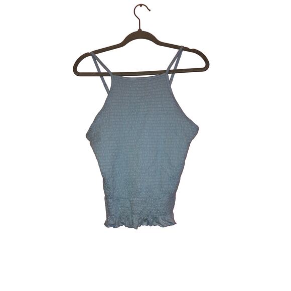 SO smocked light blue cropped lettuce hem tank top size large - Picture 1 of 5